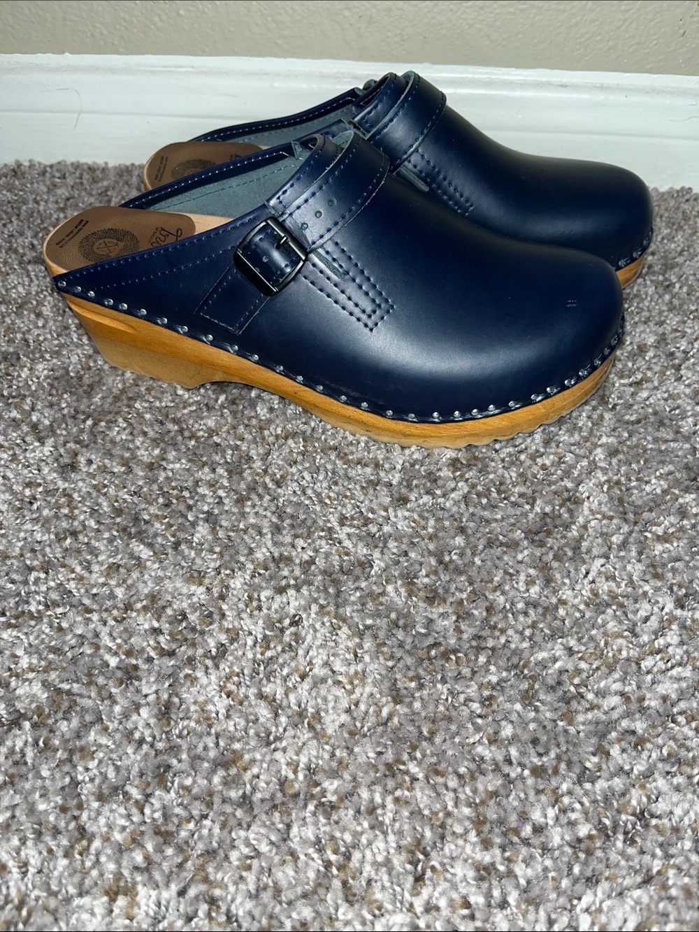 Toronto Women’s Navy Blue Leather Swedish Clog Mules